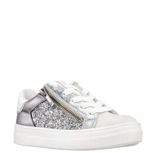 KidPik- Josolyn Glitter Sneaker Silver Glitter Sneakers with Zipper Detail